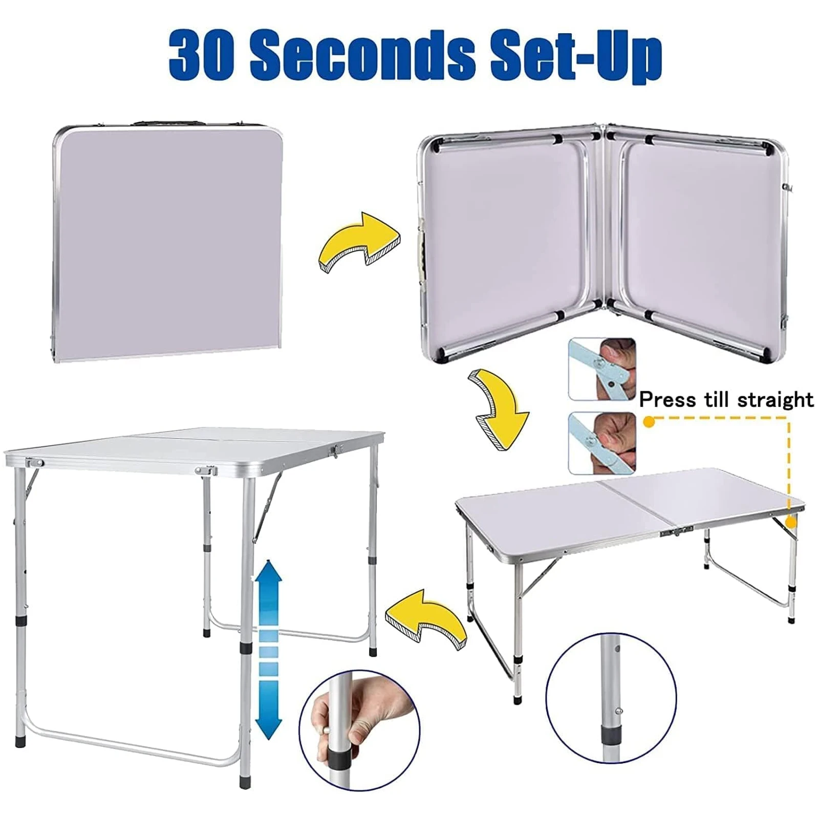 EFAN Tavolo da campeggio Tavolo pieghevole in lega di alluminio Tavolo da barbecue portatile multifunzionale Tavolo in legno Picnic all'aperto Pesca 120 cm Bianco