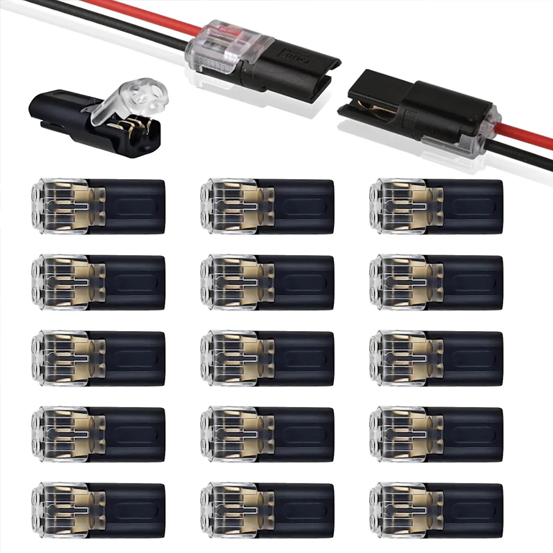 20 szt. Złącza przewodów LED, podwójne złącze wtykowe z blokadą - złącze elektryczne 2-pinowe, 2-drożne, z możliwością podłączenia.