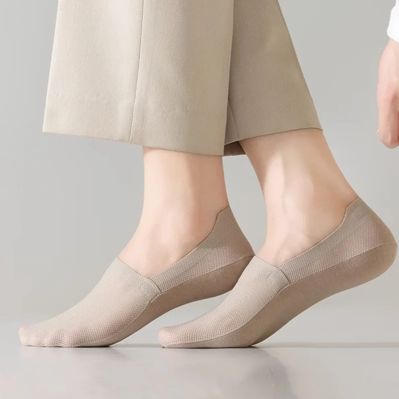 3 pares de calcetines náuticos para hombre, calcetines invisibles finos, transpirables, suaves e informales de verano, calcetines invisibles de silicona de Color sólido de alta calidad antideslizantes de corte bajo