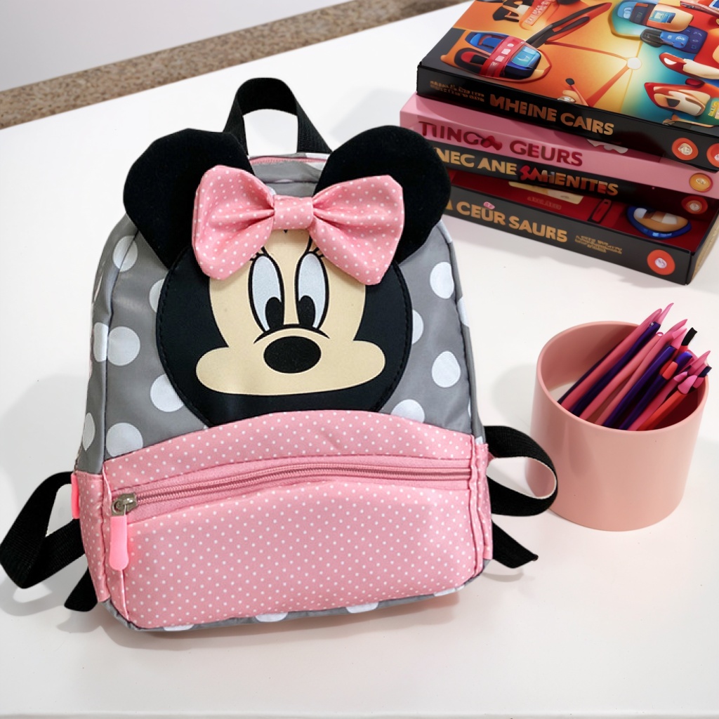 Disney nova mochila 2025 minnie mochila para crianças dos desenhos animados do jardim de infância kawaii rosa mochila como um presente para crianças