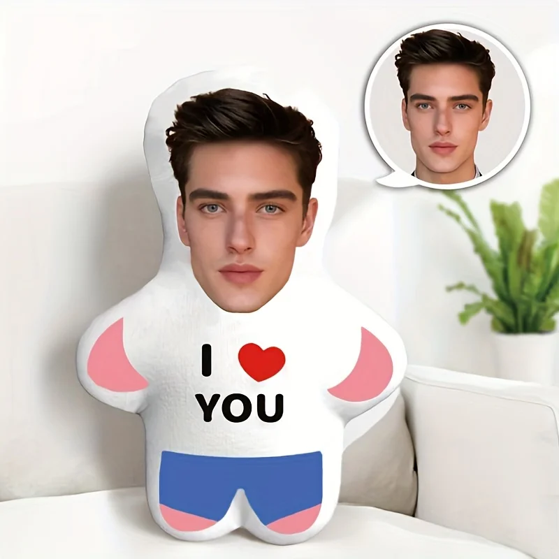 Mini muñeco de peluche personalizado "I Love You", almohada con foto personalizada, regalo perfecto para parejas, poliéster suave