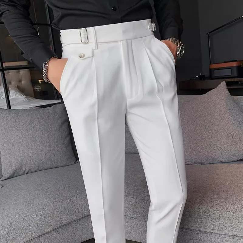 Nowe męskie spodnie garniturowe w stylu angielskim Smart Casual Solid Slim Fit Straight Dress Pants For Men Formal Trousers Odzież męska 2024