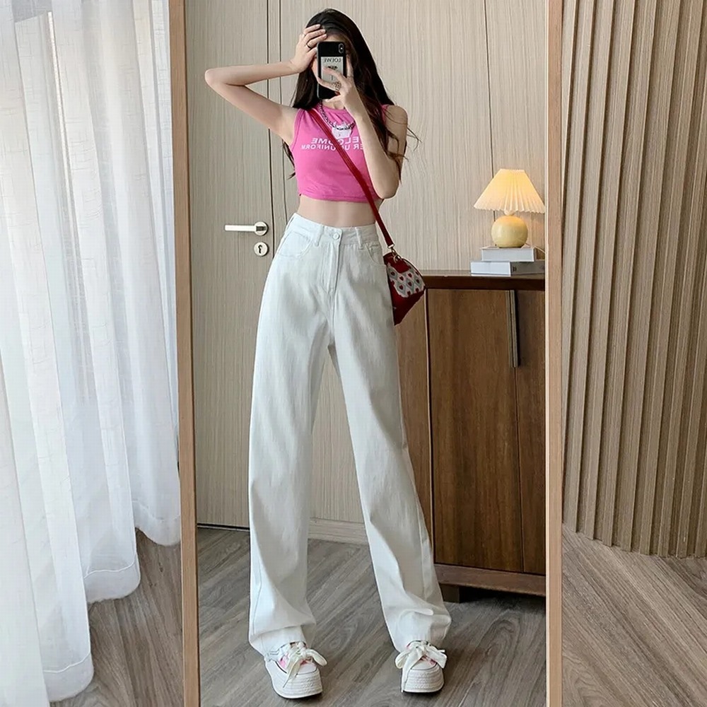 Mode künstlerische leichte Frauen trend ige weitb einige Hosen einfachen Stil solide hohe Taille Design geeignet lässige weiße Hose