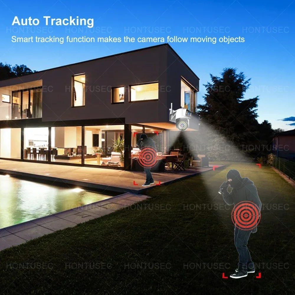 Yoosee 4K 8MP lente Dual pantallas Color visión nocturna detección de movimiento Audio bidireccional cámara de seguridad Wifi impermeable al aire libre