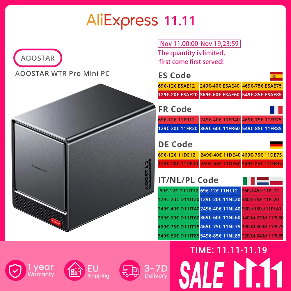 Mini PC AOOSTAR WTR Pro, Ryzen 7 5825U * 4,5 GHz, gráficos Radeon, DDR4-3200 SODIMM, portas LAN duplas de 2,5 Gbps, BT 5.2