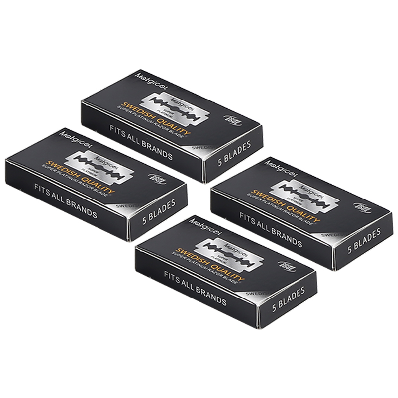 Lâminas de barbear de segurança em aço inoxidável, borda dupla, ultra-afiada, lâmina de barbear manual, 20 pcs