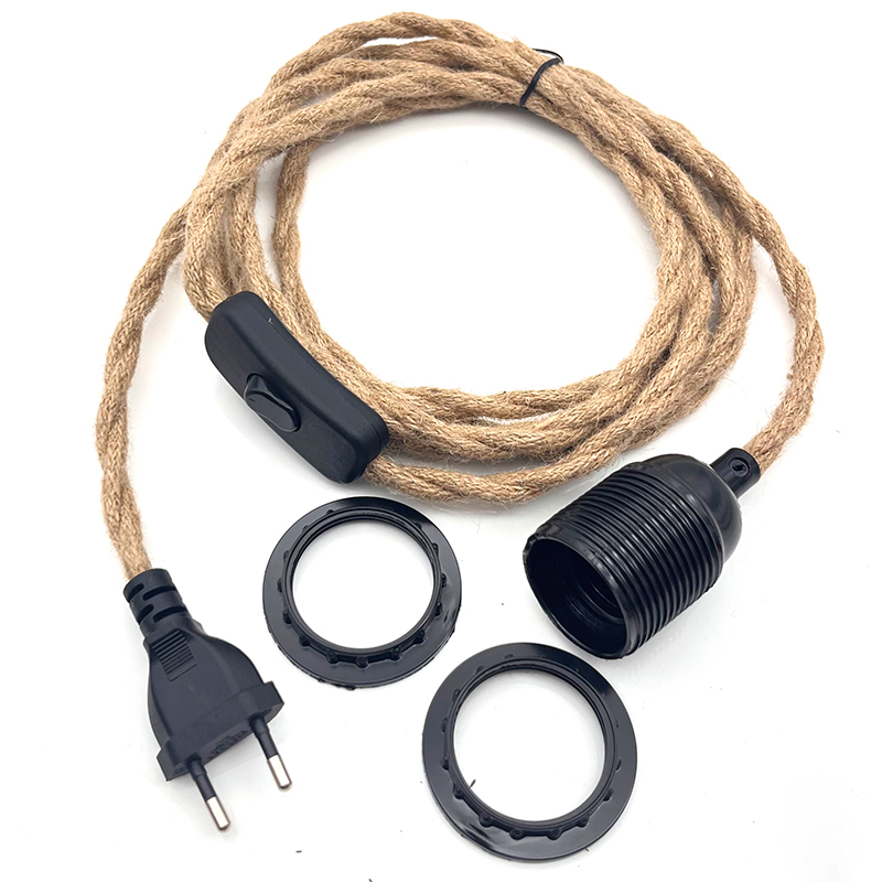 DIY Twisted Cord With Lamp Holder Rope Electrical Wire  E27 EU Plug Plastic Socket Vintage twisted cable with ON OFF Switch