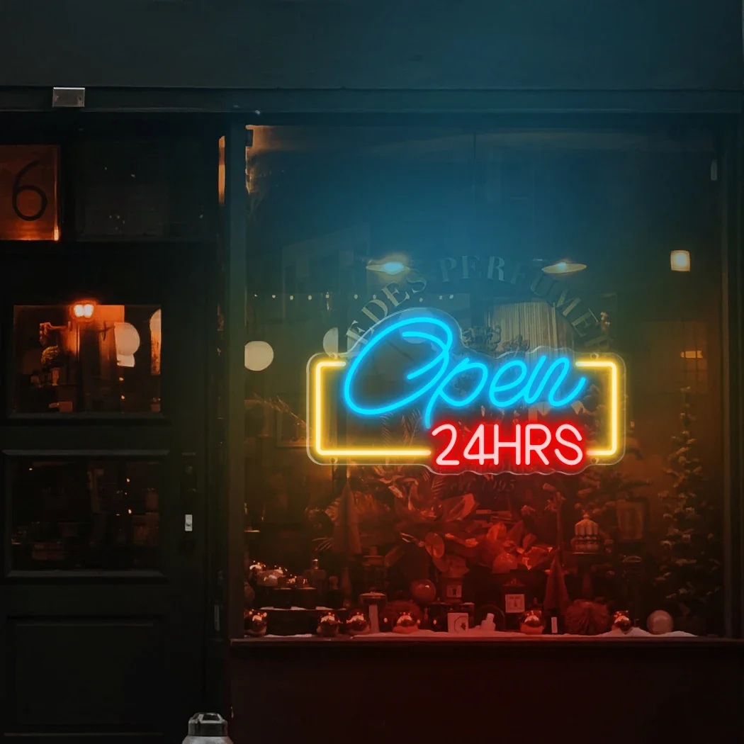 24 Stunden offenes Leuchtreklame LED für Restaurant, Convenience-Store, Bar, Einkaufszentrum, Café, Schaufenster, Business, Leuchtreklamen, Wanddekoration