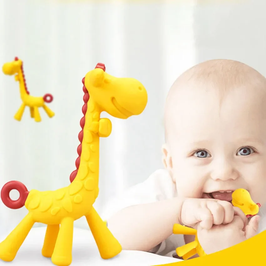 MAMIJOY 1 stks Siliconen Bijtringen Giraffe Cartoon Baby Ring Bijtring BPA Gratis Siliconen Chew Charms Baby Tandjes Tanden Gift Speelgoed