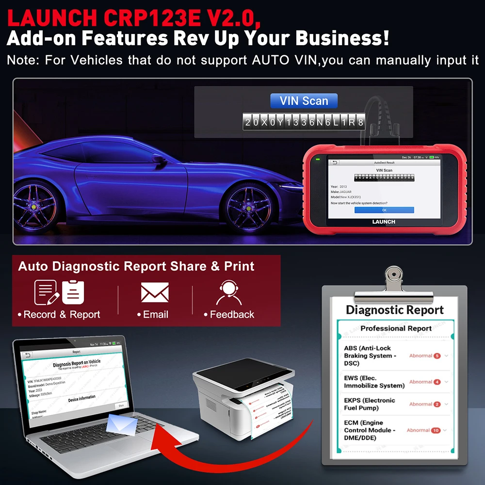 LAUNCH X431 CRP123E V2.0 OBD2-Scanner ABS SRS Engine AT 4-Systemscanner + 7 Reset ABS-Blutungen/SAS Auto-Diagnosetools