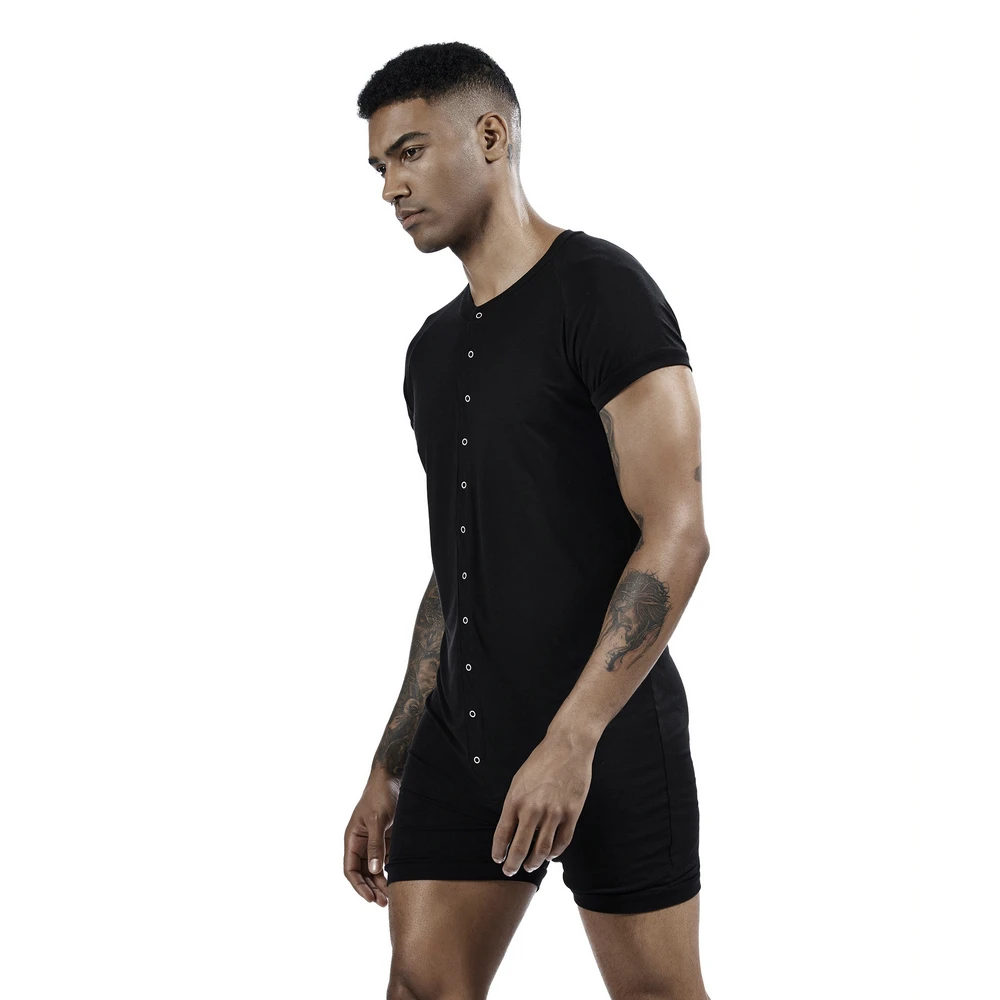 SEOBEAN Men's Button Short Sleeve jumpsuit - Comfortable Solid Color Loose High Elastic Home Clothes Sleepwear
