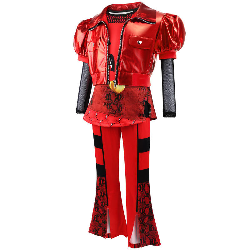 Mädchen The Rise of Red Makeup Tanzkleid Halloween Cosplay Kostüm für 4-12 Jahre alte Kinder Film Descendants 4 Kleider Perücke