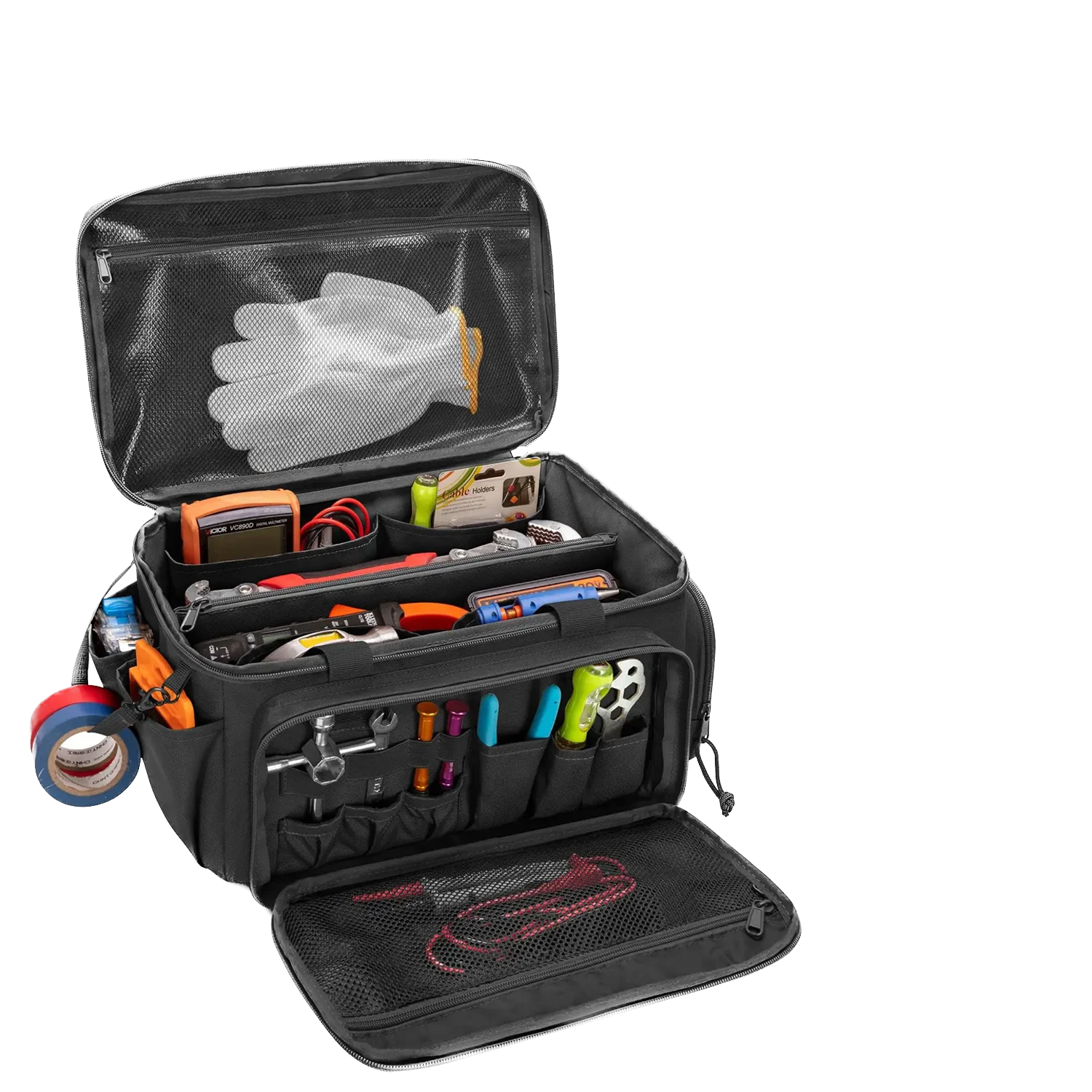 14" Heavy Duty Tactical Tool Bag Non-slip Base Multipurpose Organizer for Handymen Carpenters Durable Portable Tool Storage