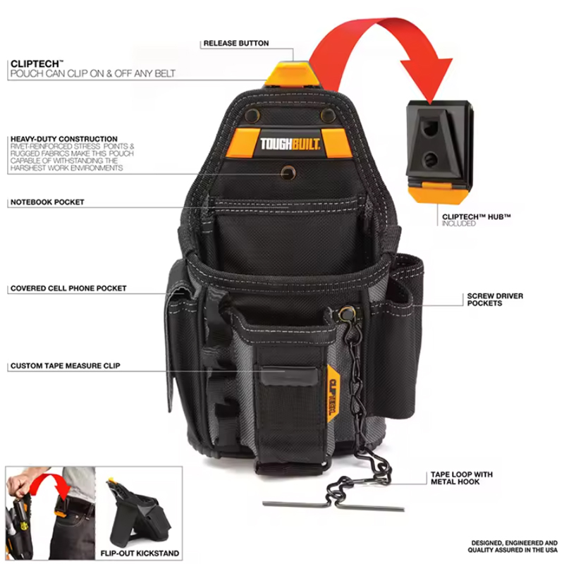 TOUGHBUILT TB-CT-34 Klein elektricienzakje Verstelbaar 13 zakken Robuuste 6-laags constructie Multifunctionele opslag Gereedschapstas