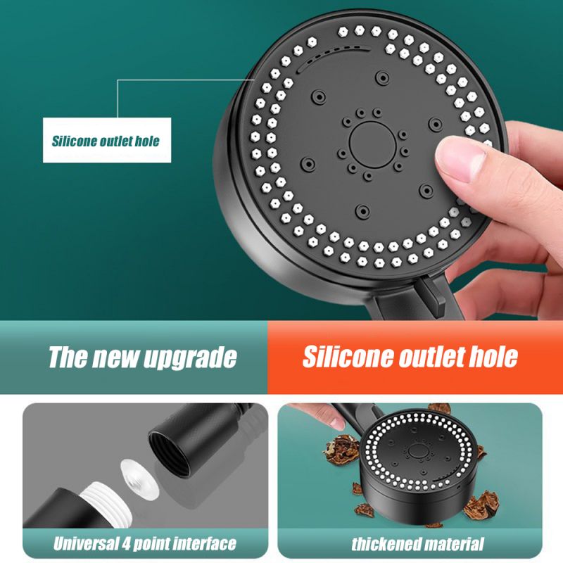 8 Modes High-Pressure Shower Head Fall Resistance Black Handheld Shower Head Water Saving Bathroom Shower Accessories