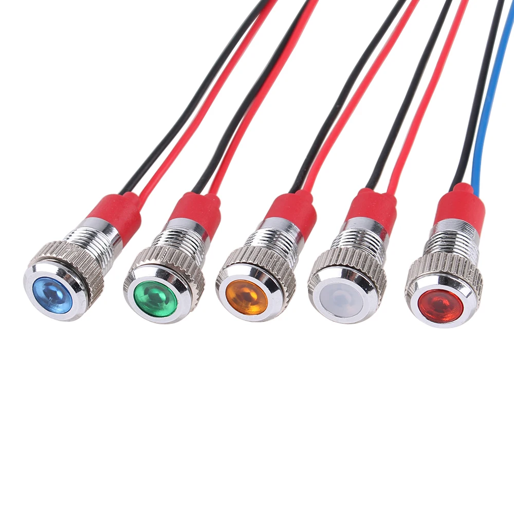 8 mm LED-Metallanzeigeleuchte, wasserdichte Signallampe mit 2 Drähten, Panelmontage, Rot, Gelb, Blau, Grün, Weiß, 6 V, 12 V, 24 V, 110 V, 220 V