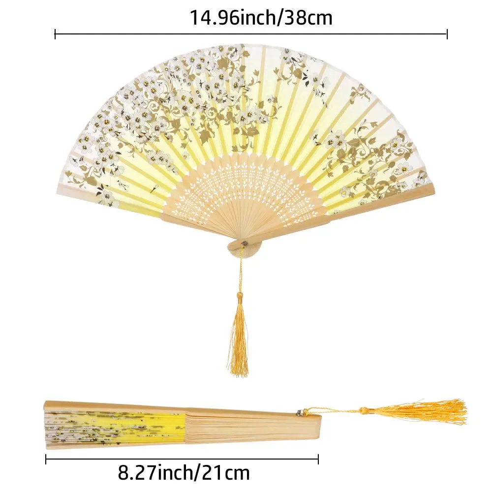 Retro Flower Pattern Home Decoration Elegent Bamboo Folding Fan Chinese Style Painting Handheld Fan Dance Performance Props