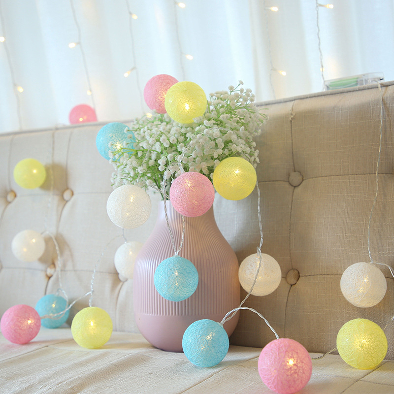 20 LED Cotton Ball Fairy String Lights Christmas Holiday Decoration for Home Bedroom Small Colored String Light Flashing Lights