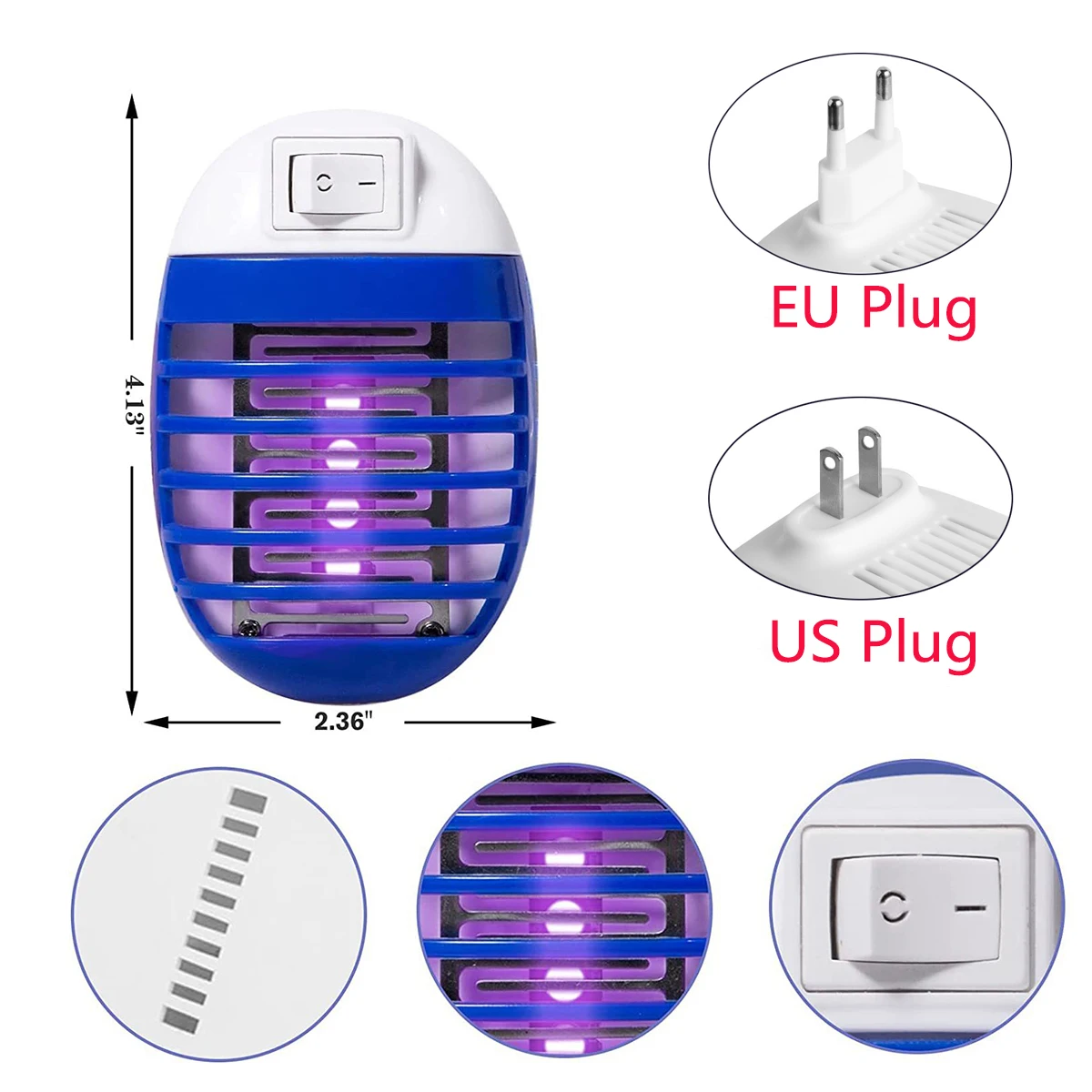 Lámpara antimosquitos con enchufe LED, enchufe estadounidense/europeo, trampa eléctrica para mosquitos, insectos, lámpara nocturna, 2 uds.