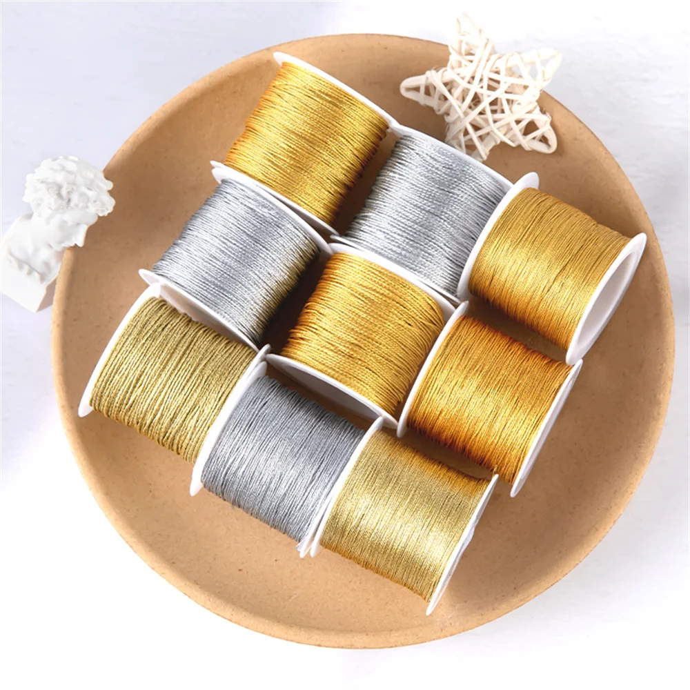 Gold Silver Thread Macrame Cord Rope Bracelet Necklace Braided String For DIY Tassels Beading Shamballa String Jewelry Making