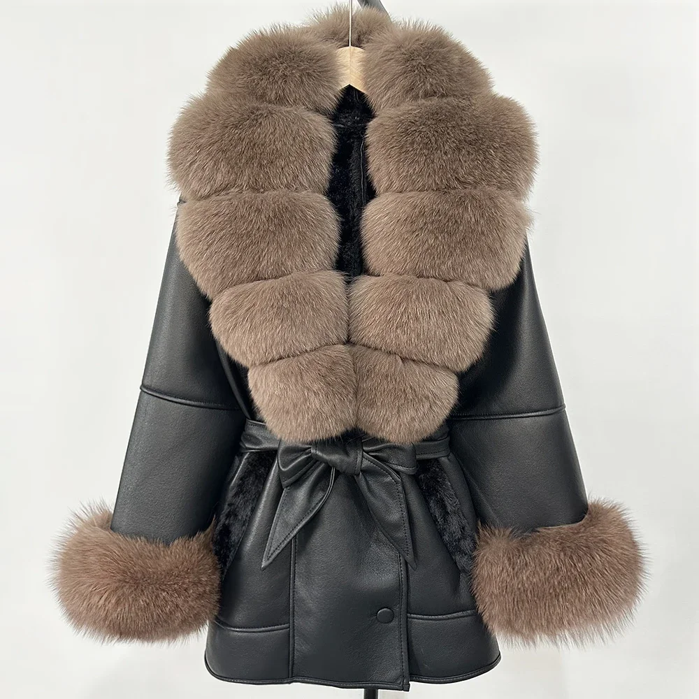 OFTBUY Echt Vossenbont Jas Lam Bont Dames 2025, Grote Bontjas Vrouwen Kunstleer Jas Nieuwe Herfst Winter Warm Uitloper Tops