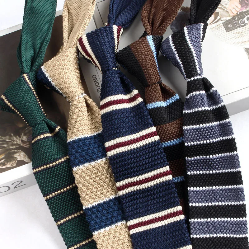 Striped Knitted Neckties For Men Narrow Retro Knitting Neck Tie Korean Style Casual Cravat Shirts Accessories Suit Neckwear