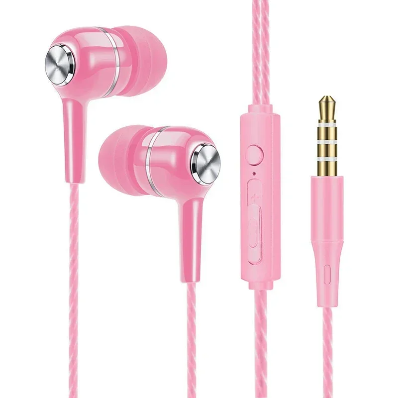 Auriculares deportivos con cable de 3,5mm, cascos con bajos para teléfono, estéreo, con micrófono, control de volumen y música