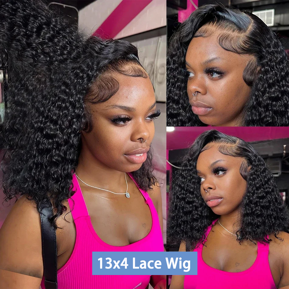 วิกผมบ๊อบสั้นความหนาแน่น 200% Jerry Curly 13x4 Bob วิกผม Deep Curly วิกผมผมมนุษย์ Deep Wave HD 4x4 ปิดลูกไม้วิกผมวิกผมมนุษย์