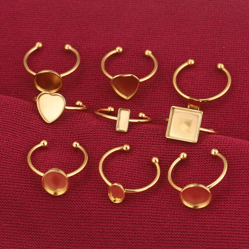 10 Uds. Ajustes de anillo abierto de acero inoxidable ajustables Base en blanco bisel cabujones anillos para materiales de joyería hacer dedo DIY