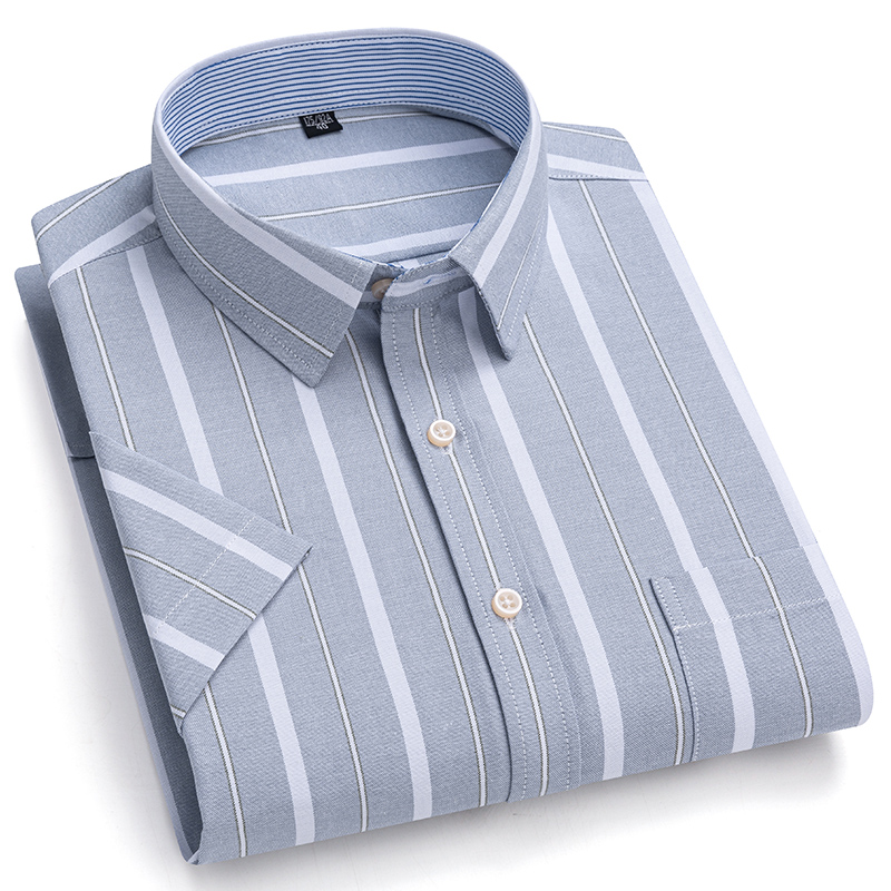 メンズ半袖オックスフォードシャツ,100% 純綿,無地のストライプ,レジャー,刺embroidered馬,社交ビジネス,フォーマルドレスシャツ