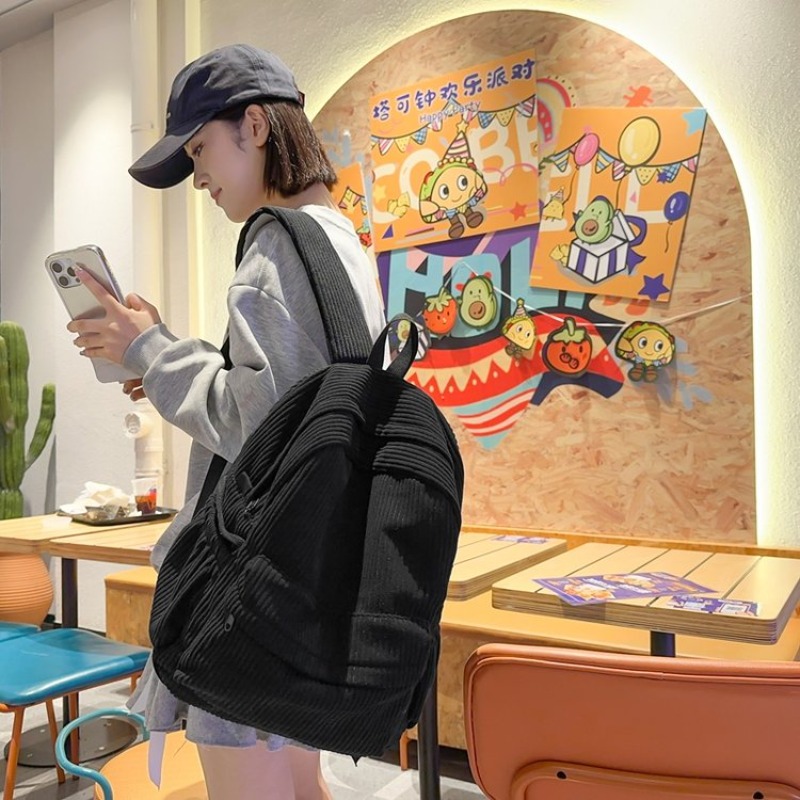 Corduroy Casaul Soft Sewing Thread School Bags Large Capacity 2025 High Quality Bags for Women Softback Zipper Backpack