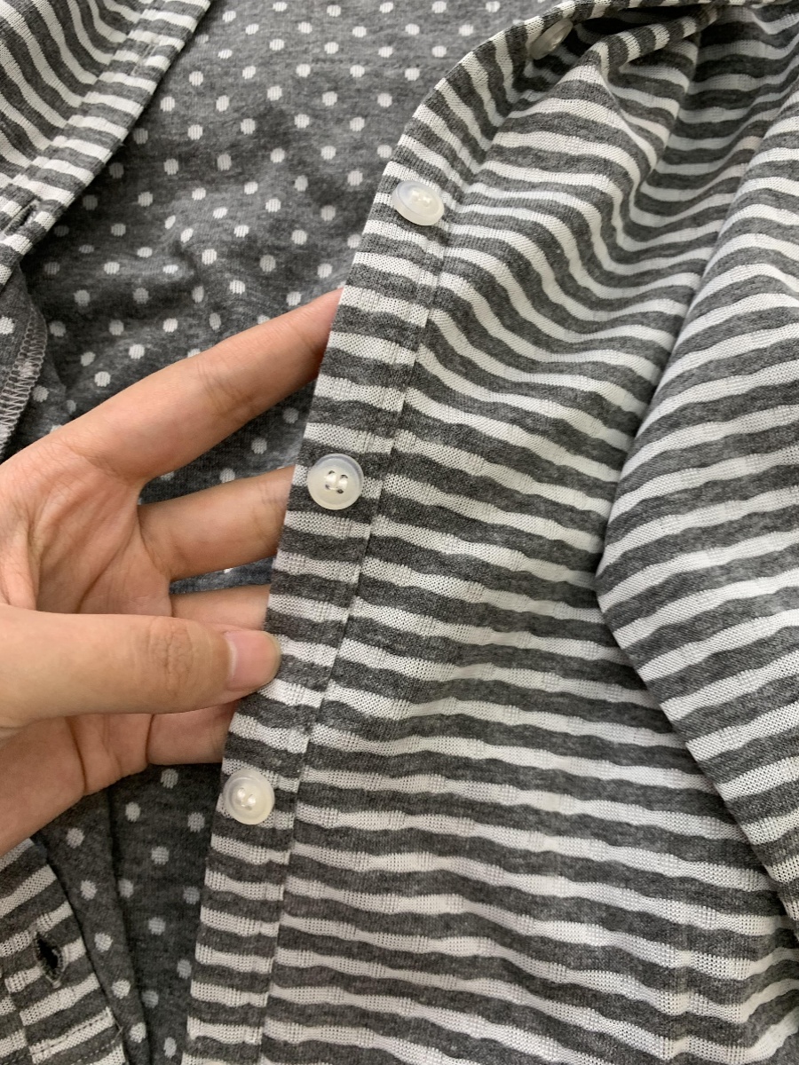 Grey Stripe Korean Sle Casual Women's Shirt Beautiful round Neck Slimming Outerwear  Sle Unique Small  Shirt