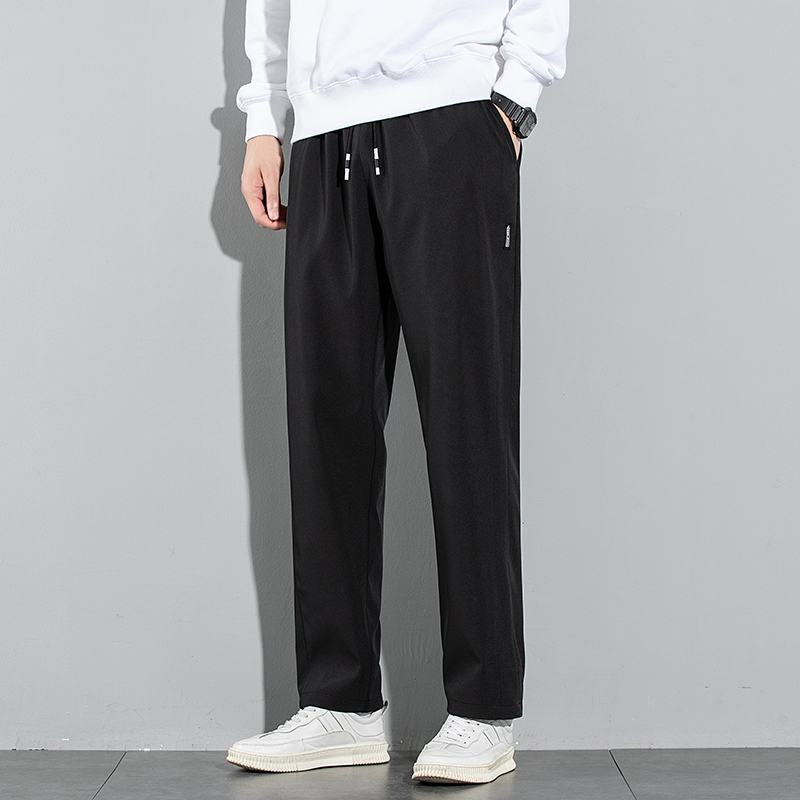 Pantalones de seda de hielo para hombre, novedad de verano 20225, pantalones informales de negocios finos negros y grises, pantalones de chándal de pierna recta transpirables elásticos para exteriores