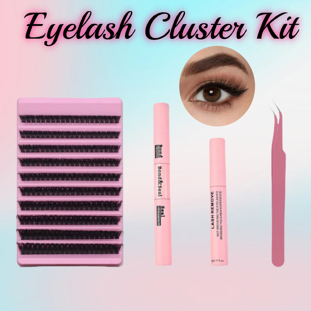 MJ DIY Lashes ชุดขยายขนตา 200 PCS Clusters Lash Bond และซีลเครื่องมือแต่งหน้าสําหรับติดกาวขนตากาวอุปกรณ์เสริม