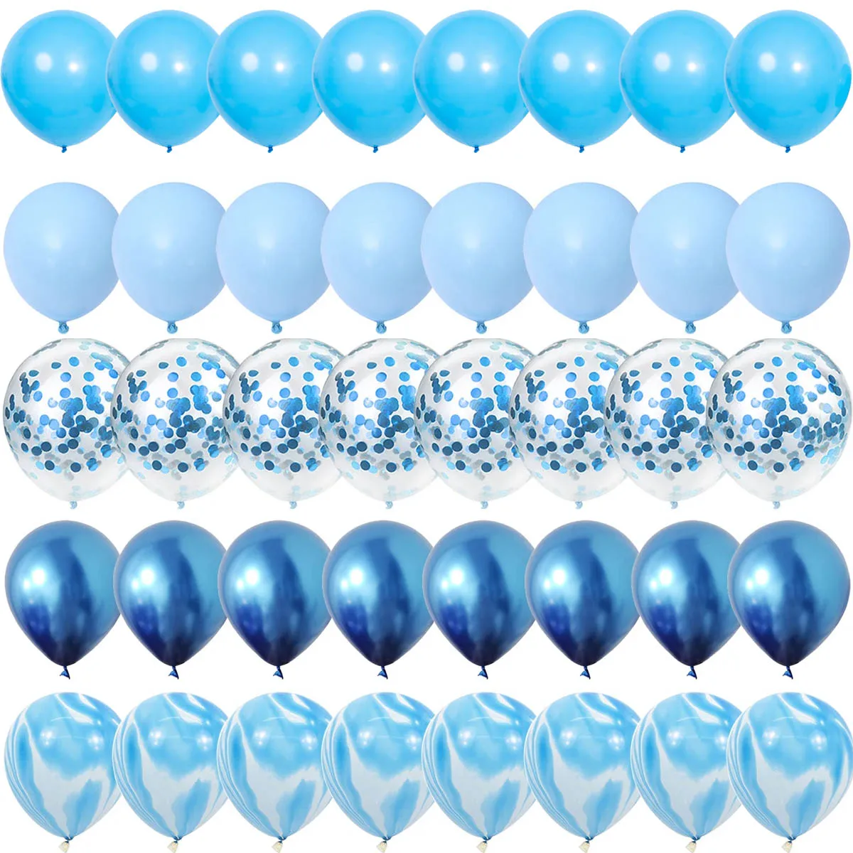 Juego de Globos azules de 40 piezas, Globos de confeti de látex de Metal, Globos para boda, Día de San Valentín, decoraciones para fiesta de cumpleaños y Baby Shower