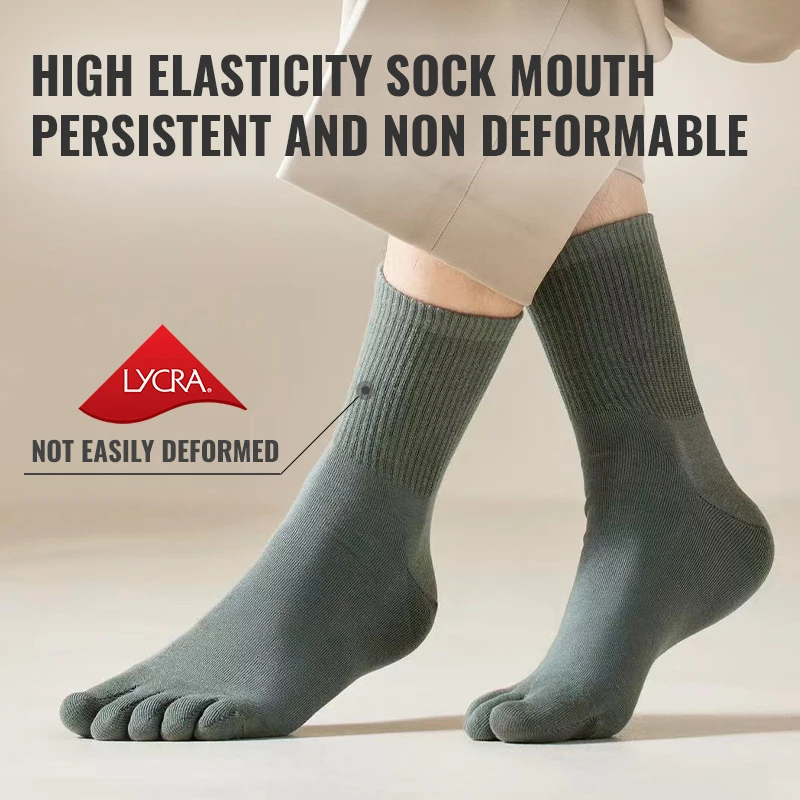 MiiOW, 5 pares de calcetines largos de cinco dedos para hombre, conjunto de banda de Lycra, desodorante, antibacteriano, deportivo, medias con punta abierta, calcetín informal de algodón puro