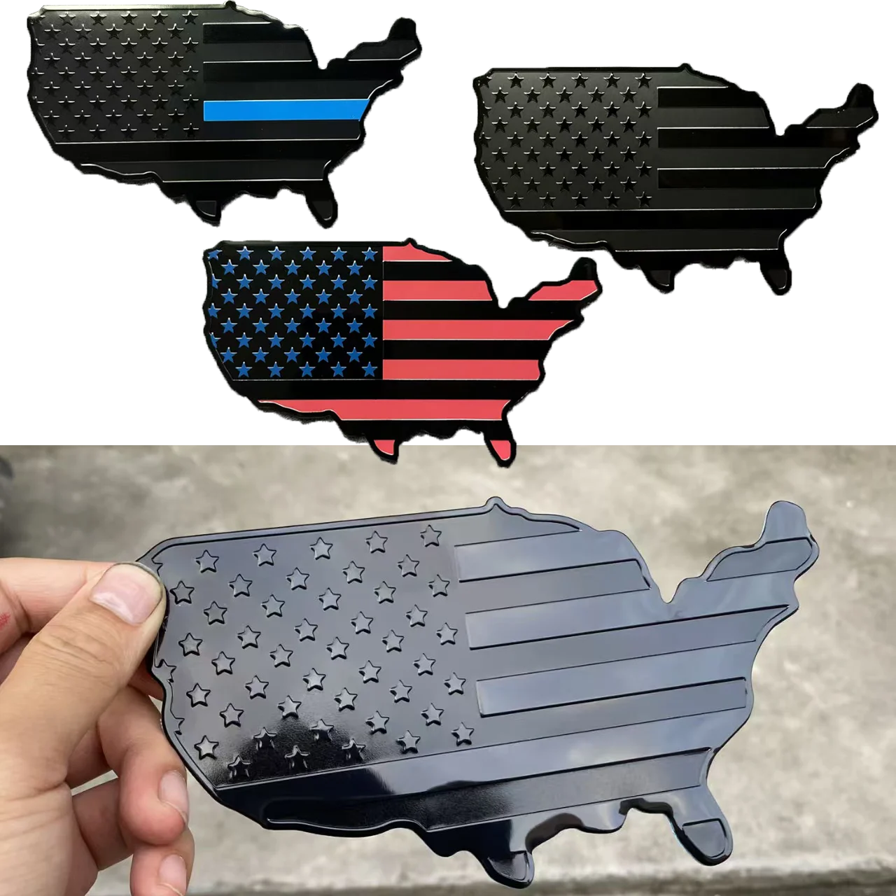 Etiqueta engomada del coche del mapa de la bandera de los emblemas de EE. UU., etiqueta engomada de la insignia del emblema de aluminio del maletero del coche para coches motocicletas bicicletas