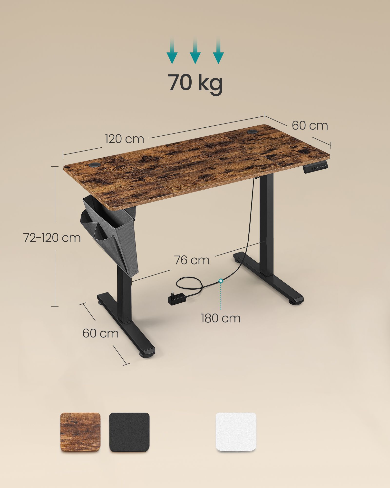 SONGMICS Schreibtisch Höhenverstellbarer elektrisch, mit Memory-Funktion