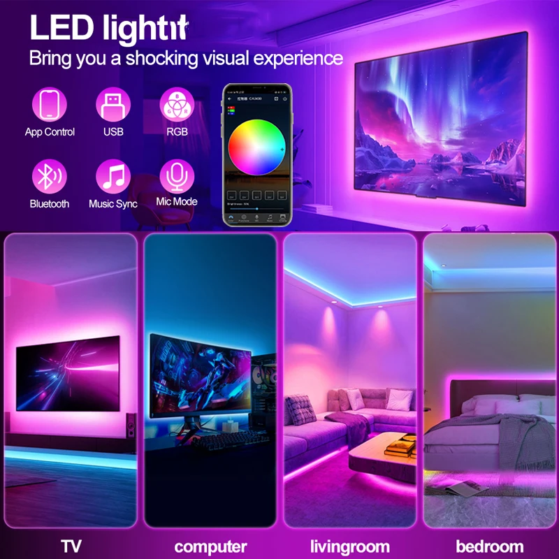 TUYA WIFI LED Strip Lights RGB 5V USB Led Light Bluetooth Music SYNC TV Background Lighting Tape for Alexa Game Room Home Decor