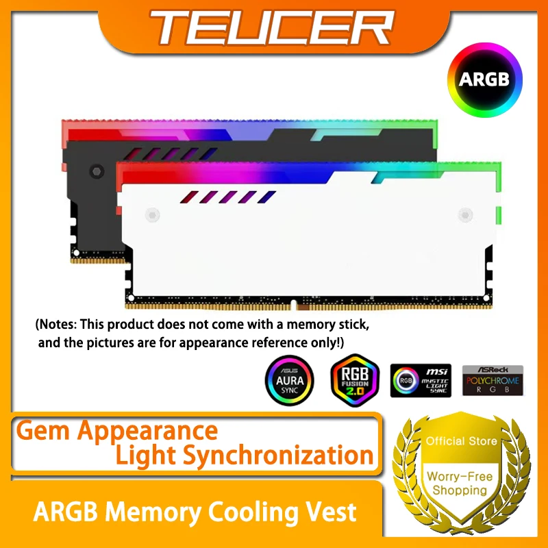 TEUCER Memory Cooling Vest ARGB Heat Sink RAM Cooling Kit Suitable For PC Desktop Computer Memory