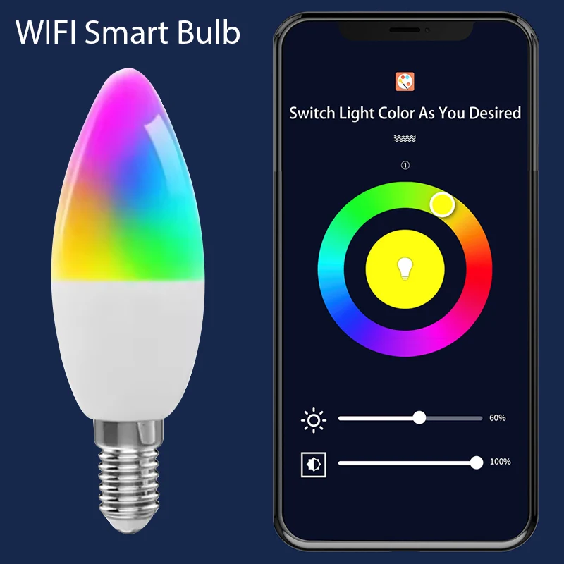 Tuya Smart Bulb Dimmable Five-Way Spiral Candle Bulb Wifi RGB Bulb Remote Control And Voice Control 5W