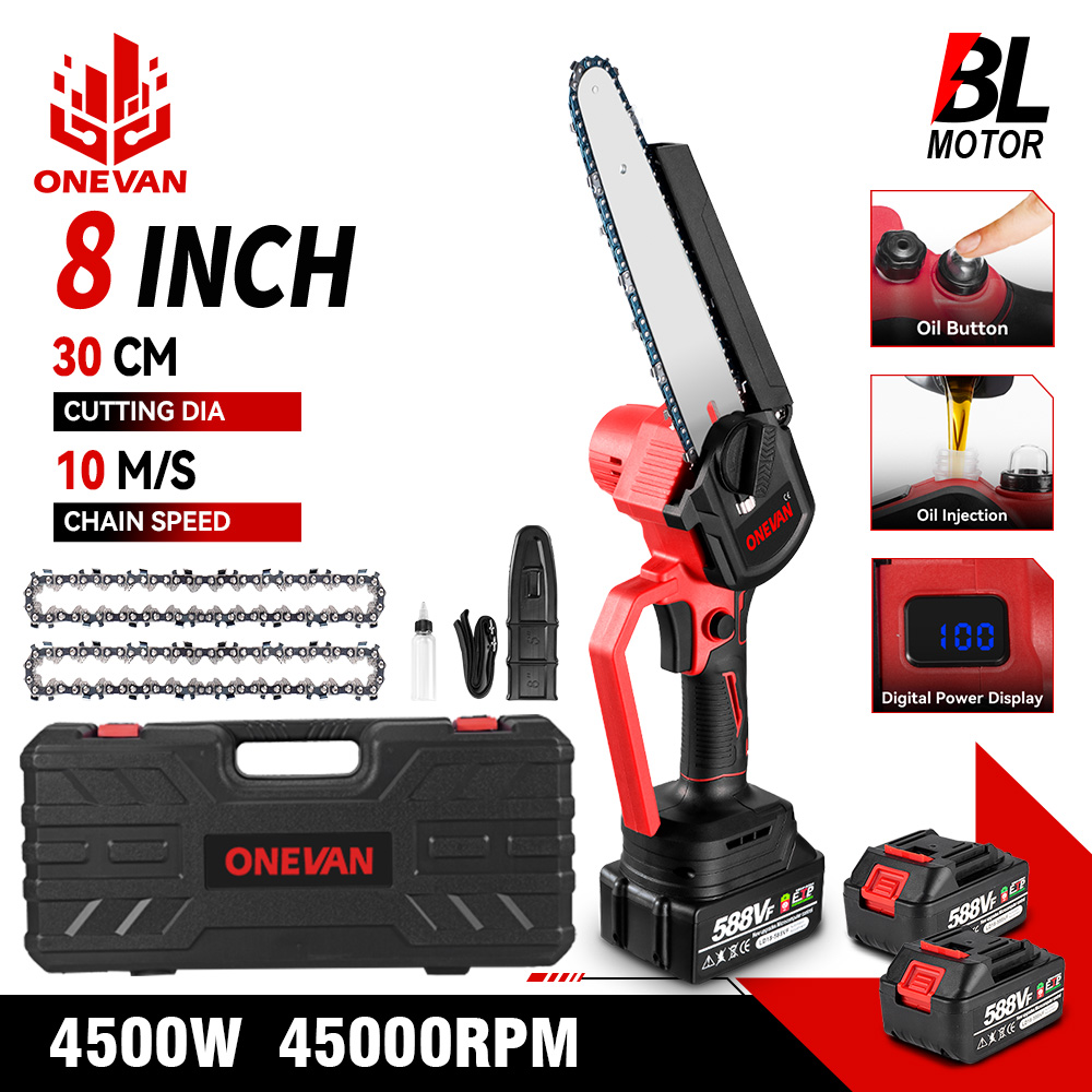 ONEVAN Bürstenlosen 8 Zoll Elektrische Säge Automatische Öler Handheld Garten Beschneiden Kettensäge Holzbearbeitung Werkzeug Für Makita 18V Batterie pin