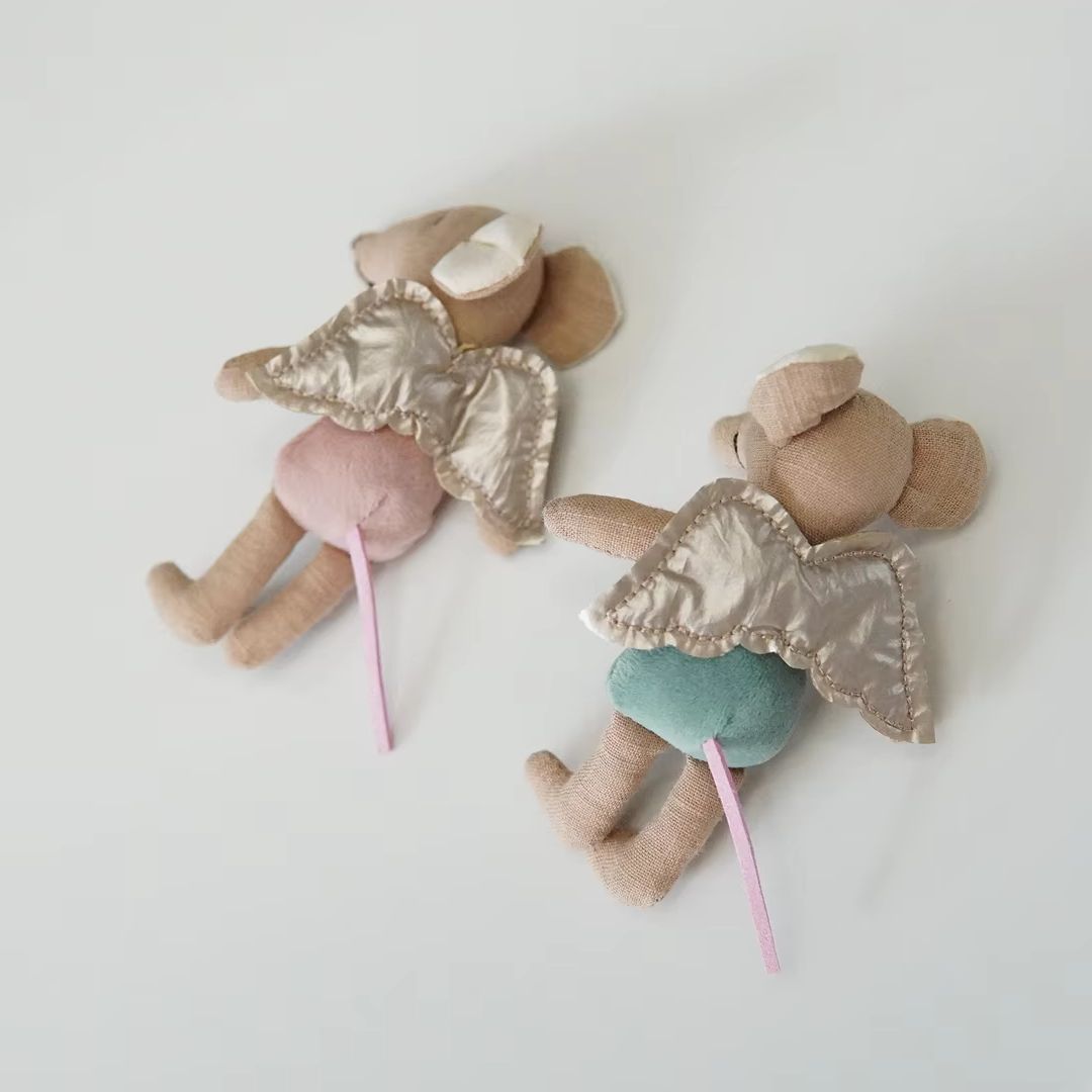 Boneca rato de tecido dinamarquês, boneca fofa de asa de anjo, presente do zodíaco, boneca de pano, bugiganga