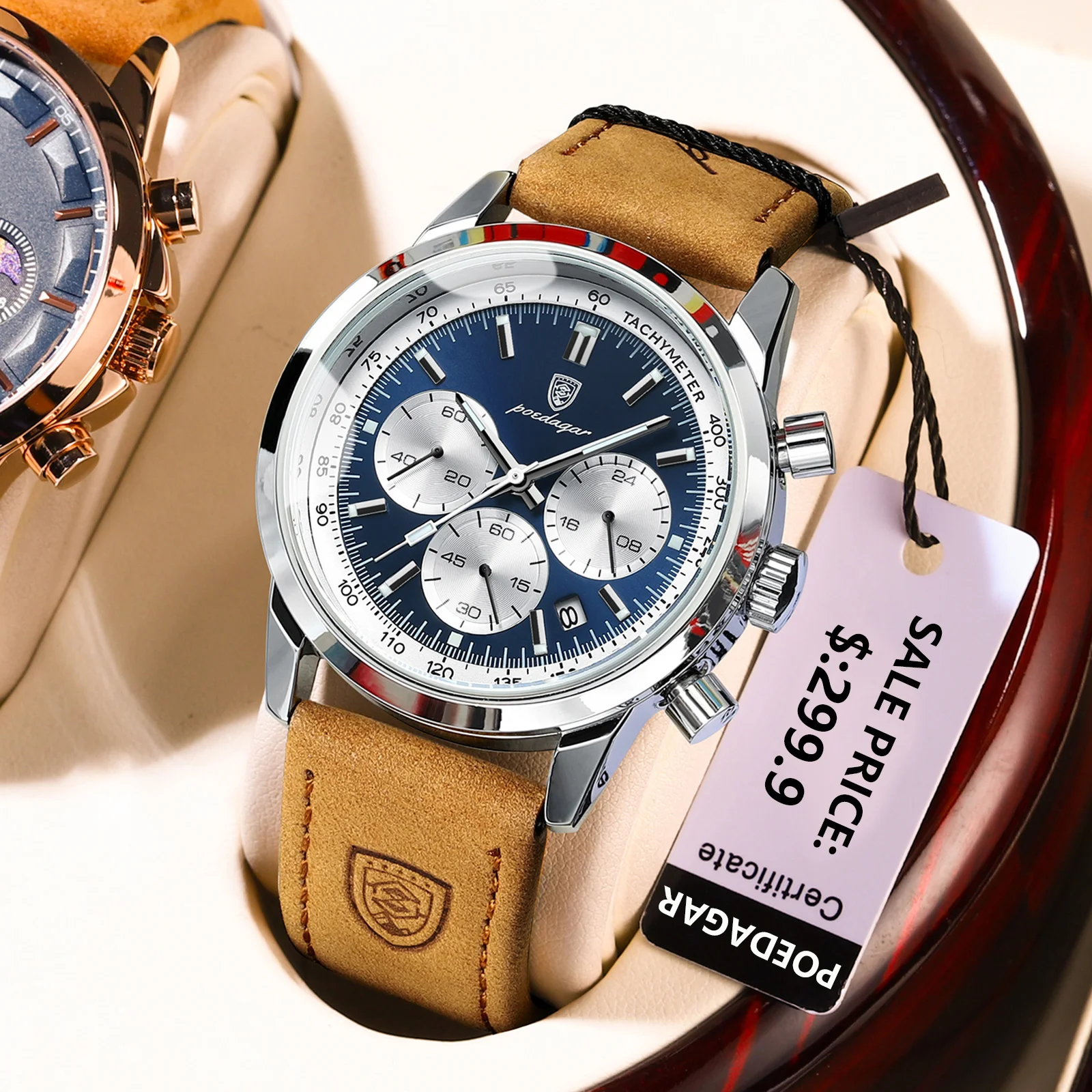 POEDAGAR กีฬาผู้ชายควอตซ์นาฬิกากันน้ํา Luminous Chronograph Man นาฬิกาแฟชั่นหรูหรานาฬิกาหนังสําหรับชาย Reloj Hombre