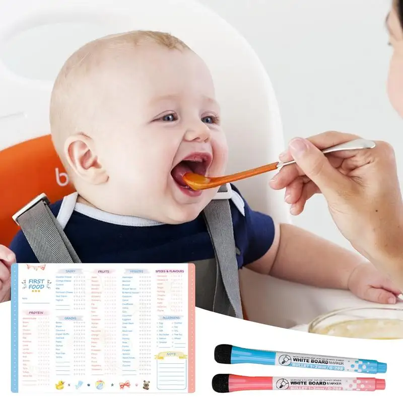 Baby First Foods Checklist Magnetic Repeatable Baby Feeding Tracker Weaning Essential Reusable Toddler Food Chart Fridge Magnet