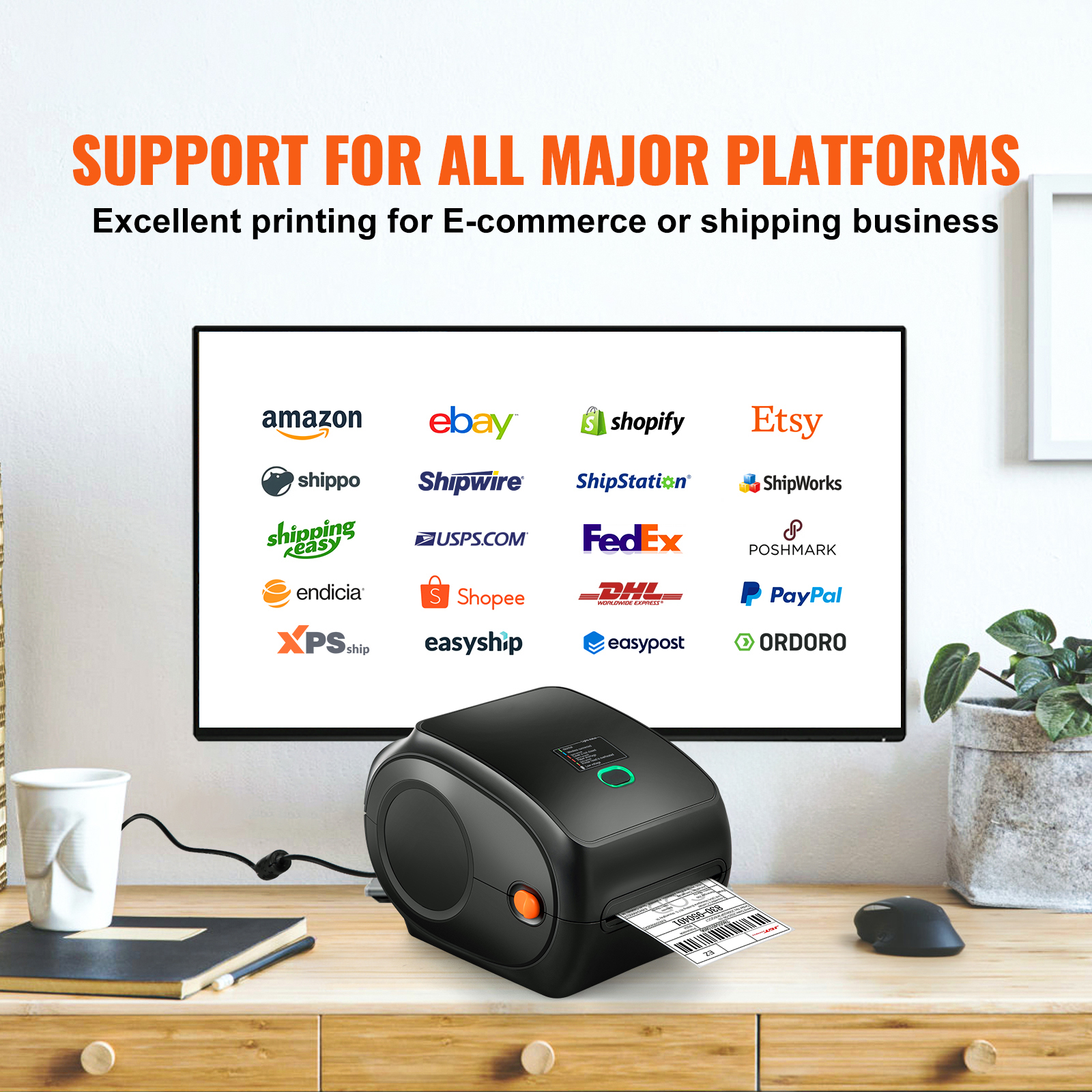 SucceBuy 300 DPI Thermo-Etikettendrucker, Bluetooth, automatische Etikettenerkennung, unterstützt Windows/Mac/Android für 4 x 6 Versandpakete