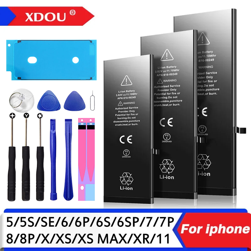 Высококачественный аккумулятор с нулевым циклом для iPhone SE 5 6 6S 5S 7 8 Plus X Xs Max Xr 11 Pro, мобильный телефон с бесплатной наклейкой для инструментов