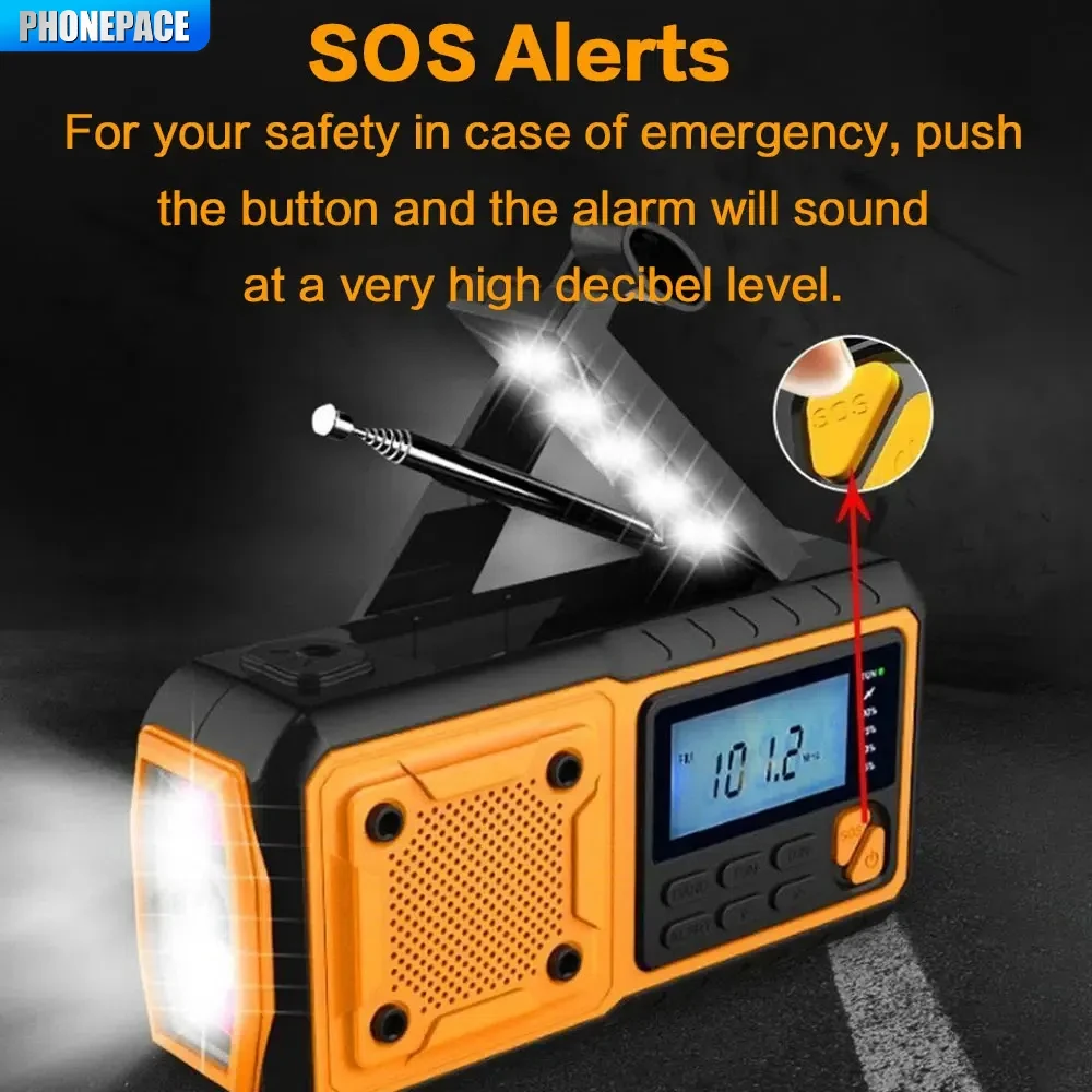 Radio portatile di emergenza a energia solare con manovella di ricarica AM/FM Radio meteorologica Torcia da lettura a LED Caricatore per telefono bancario