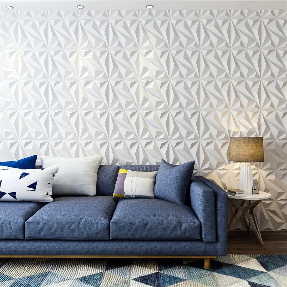 10 ชิ้นการออกแบบเพชรตกแต่ง 3D Wallpanel, 30 เซนติเมตร x 30 เซนติเมตร Matte สีขาว/สีดํา, Diy Home ตกแต่ง Wallboard