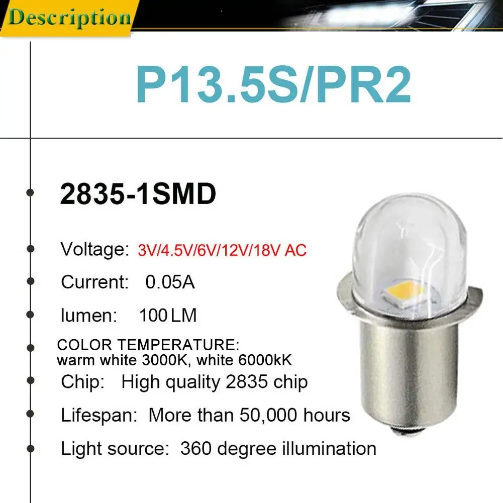 1pc P13.5S Base LED Miniature Lamp DC 3V 4.5V 6V 12V 18V 1SMD Warm White For Flashlight Replacement Bulb Torches Work Light